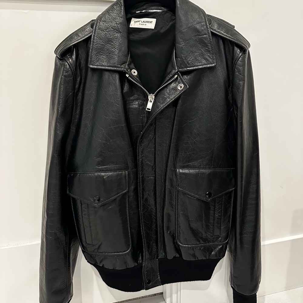 Saint Laurent Classic Black Leather Bomber Jacket